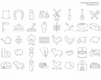 Farm Animal Icons SVG Bundle, Tractor, Shovel (Digital Files)