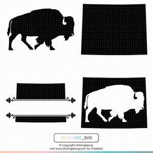 Carte du Wyoming Split Frame Svg, monogramme de carte du Wyoming, nom de famille de la carte du Wyoming Svg, Svg de carte de l'état des États-Unis, Bison d'Amérique, Svg de buffle d'Amérique