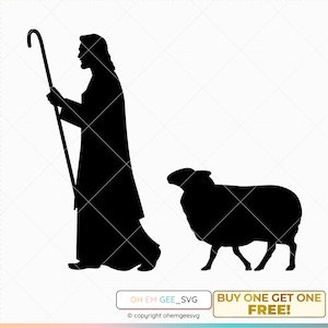 Shepherd With Sheep Svg, Jesus And Lamb Png, Christ And Lamb Clipart, Jesus Christ Dxf, Shepherd Eps, Jesus Cricut, Shepherd Silhouette