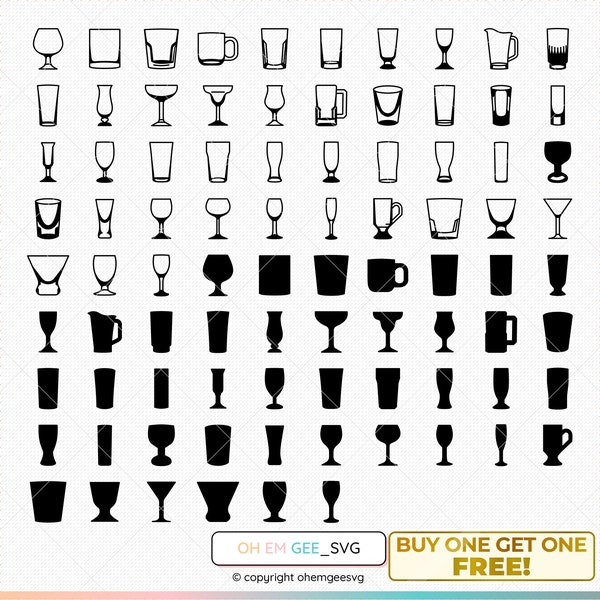 Drinking Glasses SVG Bundle, Drinking Glass Svg, Shot Glass Png, Cocktail Glass Clipart, Wine Glass Dxf, Coffee Mug Eps, Beer Glass Cricut
