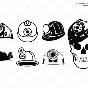 Miner&#39;s Helmet SVG Bundle, Miner&#39;s Helmet Png, Miner Clipart, Skull Wearing a Miner&#39;s Helmet Dxf, Skull Eps, Skull Cricut, Helmet Silhouette