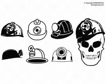 Miner's Helmet SVG Bundle, Miner's Helmet Png, Miner Clipart, Skull Wearing a Miner's Helmet Dxf, Skull Eps, Skull Cricut, Helmet Silhouette