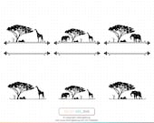 Safari Scene Split Frame Svg, Safari Split Monogram Png, Safari Landscape Clipart, Giraffe Split Frame Dxf, Elephant Split Frame Eps