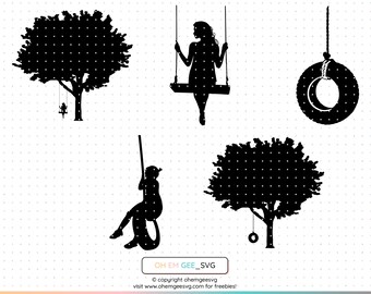 Columpio SVG, Roble con columpio de neumático PNG, Imágenes prediseñadas de cuerpo femenino, Columpio de neumático DXF, Niña en un columpio EPS, Mujer en un columpio SVG, Niño en un columpio SVG