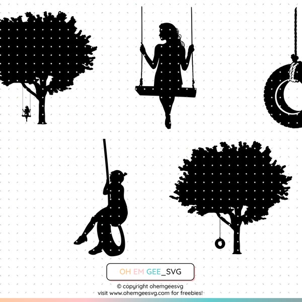 Swing SVG, Oak Tree with Tire Swing Png, Female Body Clipart, Tire Swing Dxf, Girl on a Swing Eps, Woman on a Swing Svg, Kid on a  Swing Svg