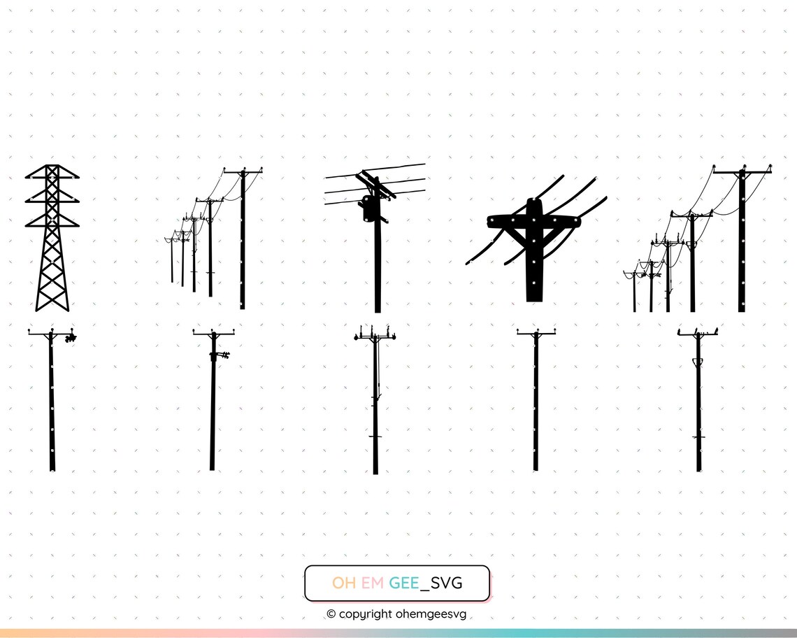 Power Lines SVG Electrical Lines Clipart Transmission Tower Etsy