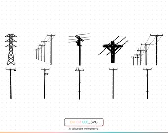 Power Lines SVG, Electrical Lines Clipart, Transmission Tower Dxf, Power Line Eps, Electricity Cricut, Electric Tower Png, Electricity Svg
