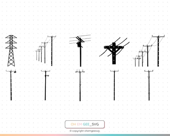 Power Lines SVG, Electrical Lines Clipart, Transmission Tower Dxf