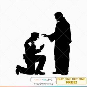 Praying Police Officer Blessed By Jesus Christ Svg, Policeman Clipart, Police Man Png, Shepherd, Prayer, Christian, Faith, Blessed, Church