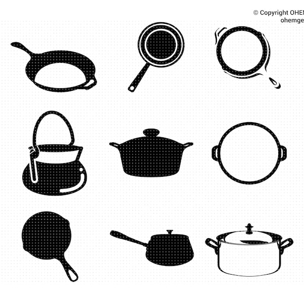 Vintage Cooking Pan SVG Bundle, Cast Iron SVG, Skillet SVG, Cooking Pot Svg, eps, png, dxf, clipart for cricut or silhouette