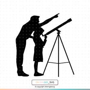 Father Daughter Observing the Sky with a Telescope Saved in Svg and Png Files, Telescope Clipart, Stargazing Cricut, Telescope Silhouette