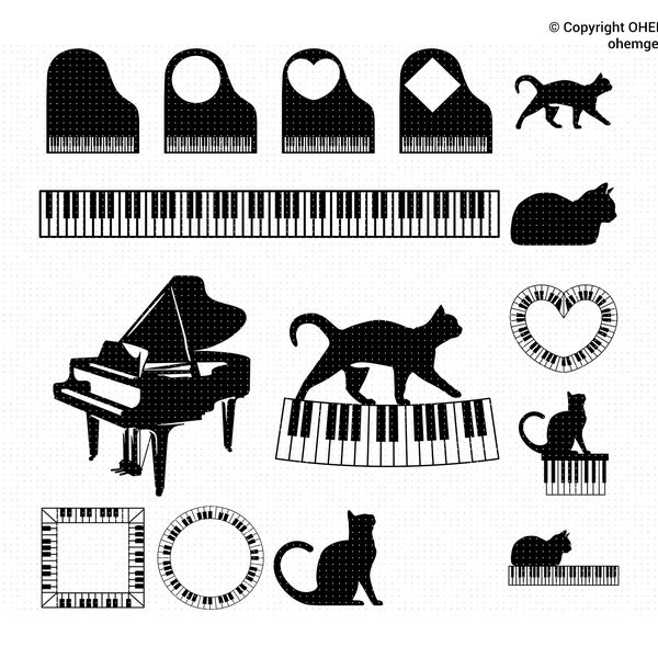 Piano SVG, Piano Keys SVG, Piano Monogram SVG, Cat Piano Keyboard Svg, Cat With Piano Svg, Piano Keys Clipart, Piano Clipart