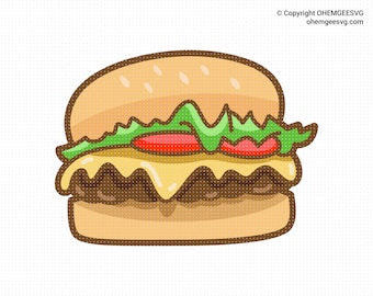 Hamburgare SVG: Cheeseburgare Clipart, snabbmatsklippfil (digital nedladdning)
