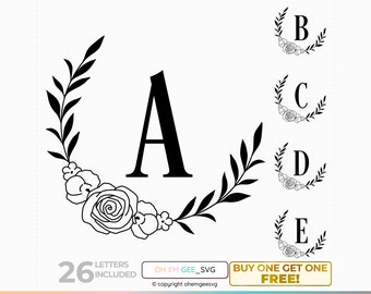 Floral Monogram Saved in Svg and Png Files, Monogram Svg Bundle, Floral Border Clipart, Monogram Letters Dxf, Floral Eps, Floral Cricut
