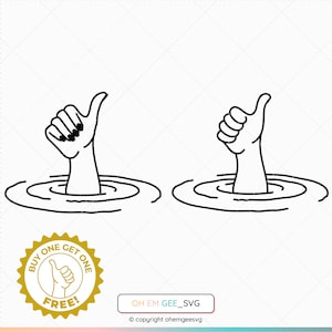 Pulgares arriba desde el agua (archivos SVG y PNG), imágenes prediseñadas de pulgares arriba, mano fuera del agua (PNG), pulgares arriba (DXF), pulgares arriba (EPS), mano fuera del agua (Cricut)