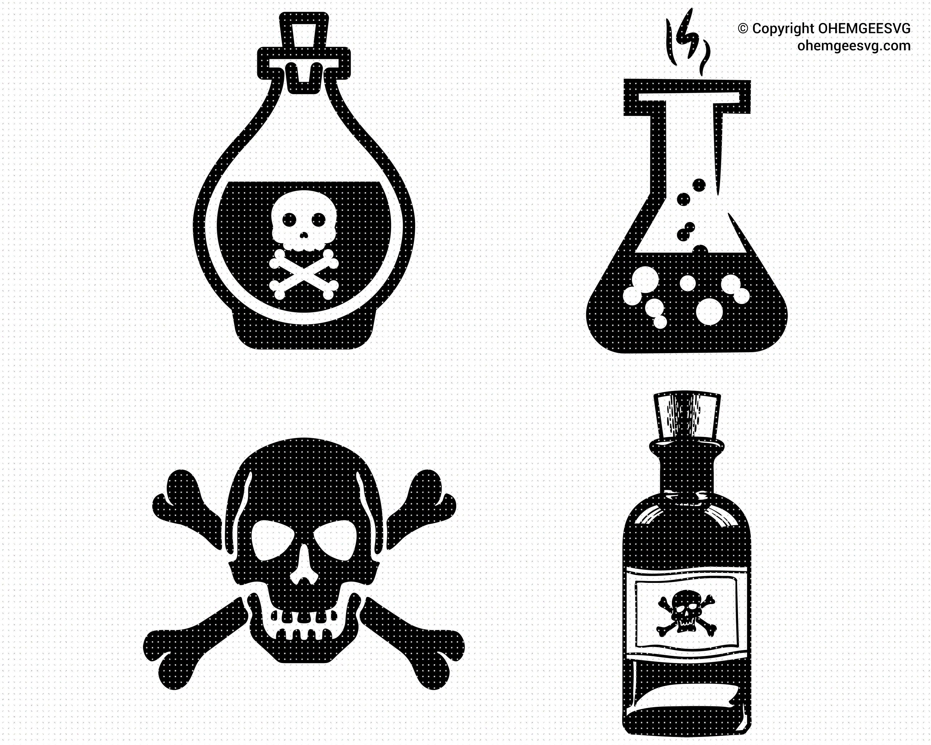 thumbnail image 2 of Poison Bottle Skull Cross Bones Iron-On Patch – Black & White, Goth/Pagan Novelty 2 of 6
