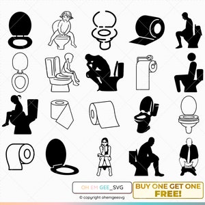 Asiento de inodoro SVG, Sentado en un inodoro Png, Papel higiénico Clipart, Letreros de inodoro Eps, Cambiar papel higiénico Dxf, Papel tisú Cricut, Pañuelo Svg