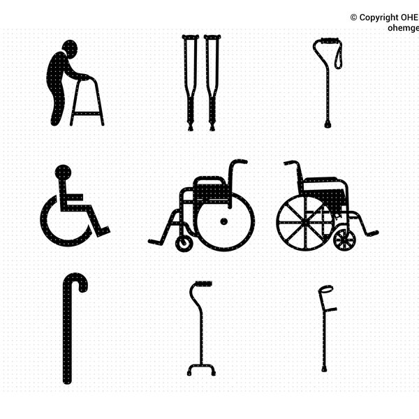 Wheelchair SVG, Wheelchair Cricut, Wheelchair Clipart, Mobility Aid Svg, Handicap Svg, Crutches Svg, Crutch Svg, Cane Svg