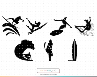 Surfing Silhouette SVG Bundle (Digital Download)