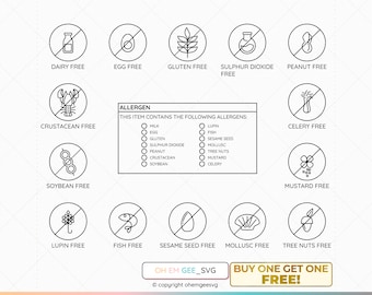 Allergy Icons SVG Bundle, Food Intolerance Labels (Digital Download)
