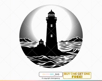 Lighthouse SVG Clipart: Seascape Vector Graphics (Digital Download)