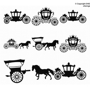 Horse Carriage Svg, Princess Carriage Png, Horse-Drawn Carriage Clipart, Carriage Dxf, Coach Eps, Horse Carriage Cricut, Carriage Silhouette