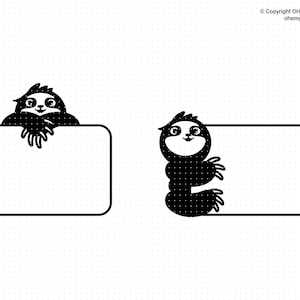 空白の看板を持ったナマケモノ（SVGおよびPNGファイルで保存）、かわいいナマケモノのクリップアート、名札DXF、空白の名刺EPS、名札付きナマケモノ（クリカット）