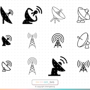 Satellite Dish Svg, Satellite Antenna Png, Signal Clipart, Radio Antenna Dxf, Cell Tower Eps, Radio Base Station Cricut, Satellite Cut File