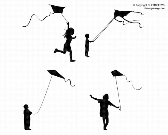 Download Kid Flying A Kite Svg Little Boy Svg Little Girl Svg Flying Etsy