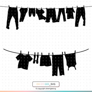 Clothesline Svg, Line of Clothes Png, Drying Clothes Clipart, Laundry Dxf, Laundry Eps, Clothesline Cricut, Hanging Clothes Silhouette