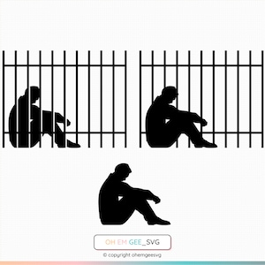 Man in Jail Saved in Svg and Png Files, Prison Clipart, Prison Bars Dxf, Jail Eps, Man in Jail Cricut, Prisoner Cut File, Prison Silhouette