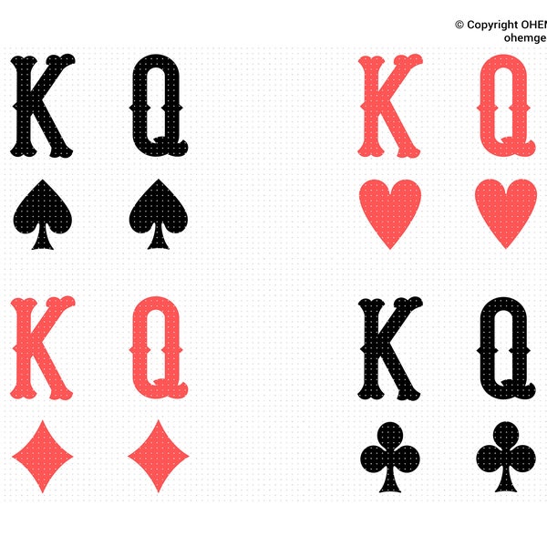 King and Queen Svg, Royal Couple Png, Playing Cards Clipart, Queen of Hearts Dxf, Diamond Eps, King of Spades Cricut, Club Cut File