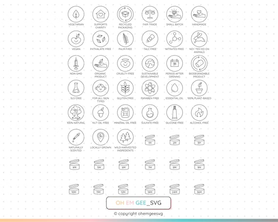 Eco Friendly Icons Svg Bundle, Cosmetics Png, Food Ingredient Warning Label Clipart, Vegetarian Dxf, Organic Symbols Eps, Shelf Life Icon