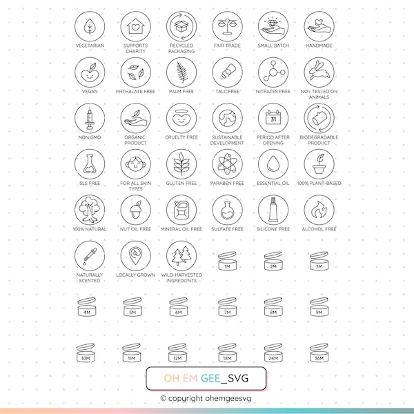 Eco Friendly Icons Svg Bundle, Cosmetics Png, Food Ingredient Warning Label Clipart, Vegetarian Dxf, Organic Symbols Eps, Shelf Life Icon