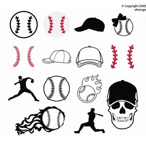 Baseball SVG Bundle, Baseball Cap Svg, Flaming Baseball SVG, Skull Wearing Cap SVG, Skull Svg, Baseball Stitches Svg, Baseball Stitch Svg