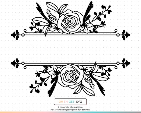 Split floral frame svg, floral monogram, split flower monogram svg, floral  border svg, wedding border svg, split name frame svg