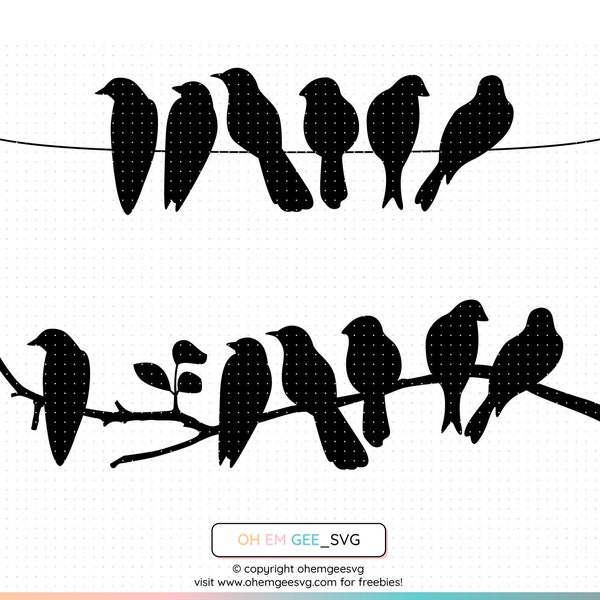 Birds On A Wire SVG, Birds on a Tree Branch Svg, Tree Branch Png, Birds Clipart, Birds On A Wire Eps, Birds On A Wire Dxf, Birds Cricut