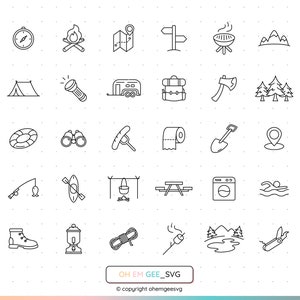 Camping Icons in SVG und Png-Dateien gespeichert, Outdoor Symbol Png, Wandern Clipart, Camp Elemente Dxf, Abenteuer Eps, Camping Icons Cricut
