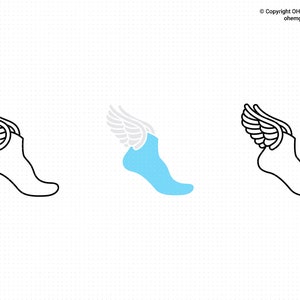 Winged Feet Svg, Mercury Png, Winged Shoes Clipart, Foot with Wings Dxf, Winged Feet Eps, Mercury Cricut, Foot with Wings Cut File
