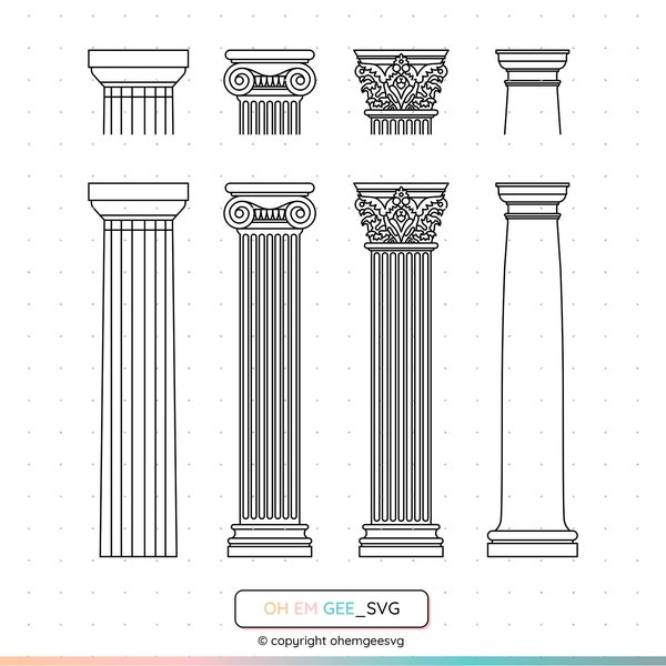 Column Svg, Columns Png, Architectural Columns Clipart, Greek Column Dxf, Architecture Eps, Pillar Cricut, Classical Column Cut File