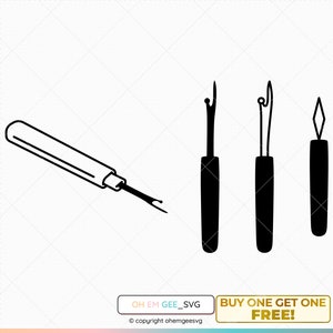 May include: Four black sewing tools, including a seam ripper with a retractable blade, a thread cutter, and two different types of needle threaders.