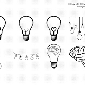 Brain Inside A Light Bulb Svg, Bright Idea Png, Light Bulb Svg, Brain In Bulb Dxf, Brain Eps, Hanging Light Bulbs Svg, Light Bulb Heart Svg