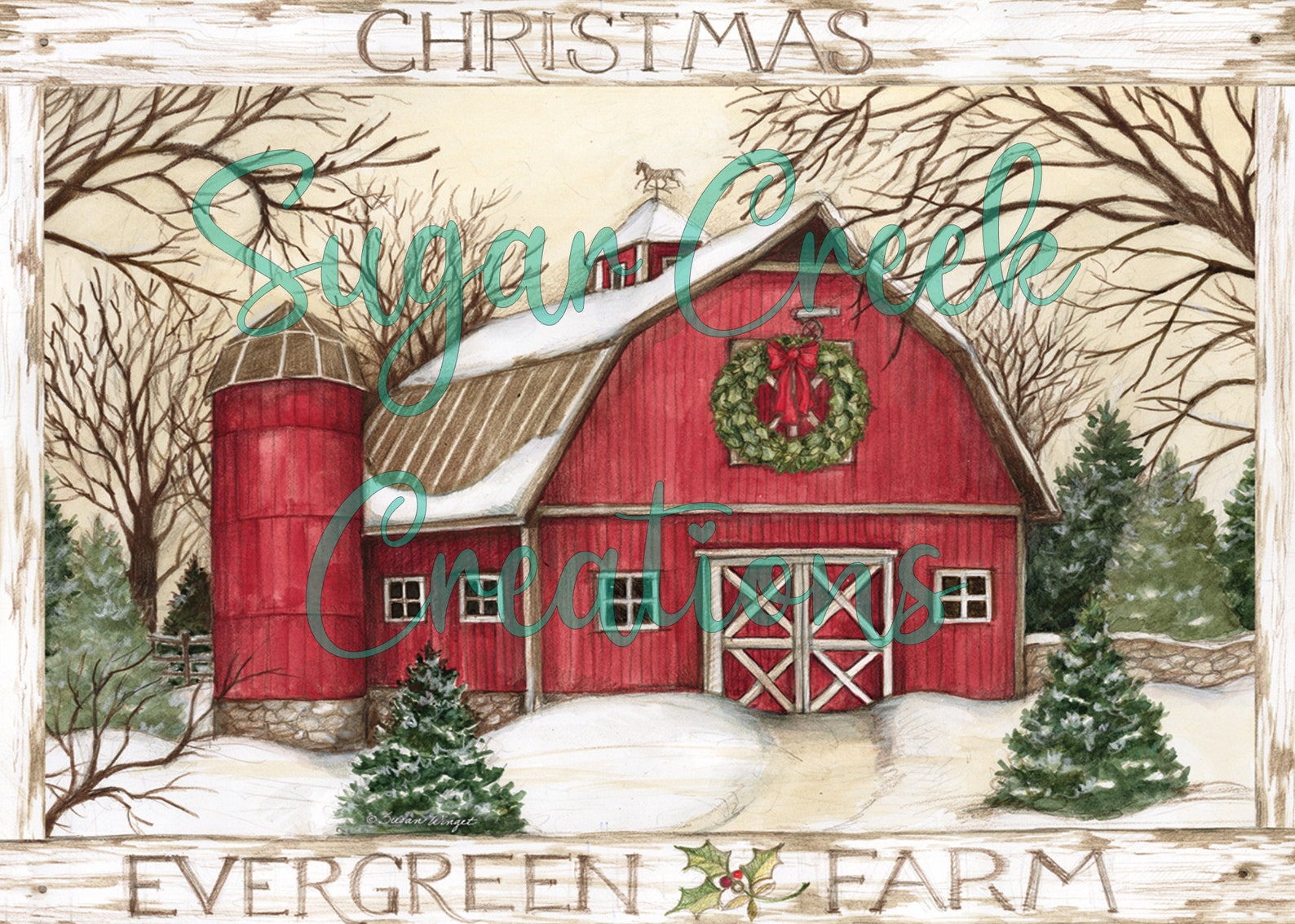 Navidad Evergreen Farm Red Barn Metal Wreath Sign Etsy