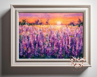 French lavender field Landscape wall art home decor print poster gift, meadow painting, housewarming home moving gift, classic decoration