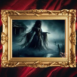 Gothic Witch Banshee Print: Victorian Marsh, Dark Academia Halloween (Digital Download 36x24&quot;)