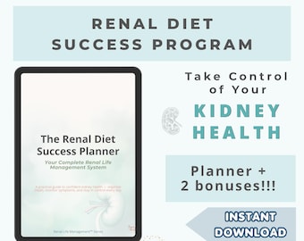 Nieren Diet Erfolgsplaner | Tagebuch & Nierentischtagebuch | CKD Essensplanung System + Bonus Essensplan mit Food Guide | Druckbare Digital
