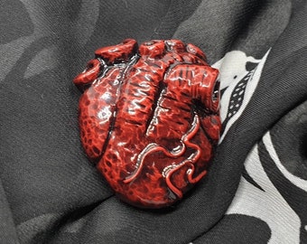Anatomical Heart Brooch Pin Badge Handmade UK, Gothic Oddity Creepy Punk Rock Grunge Alternative Accessories Realistic Heart Jewellery Gift