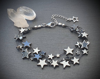 Star Shaped Hematite Bracelet, Handmade Jewellery, Jewelry, Semi Precious Stones, Multi Strand, UK