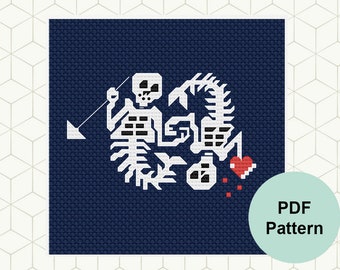 Pirate Mermaid Flag Cross Stitch Pattern 5" || Blackbeard Cross Stitch Mermaids Mermen