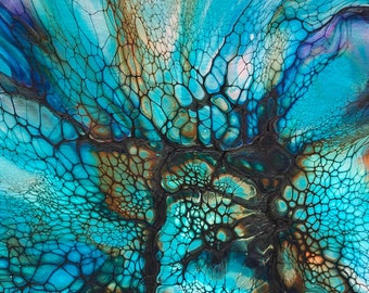 Acrylic Pour Painting: 40cm Abstract Fluid Art on Canvas